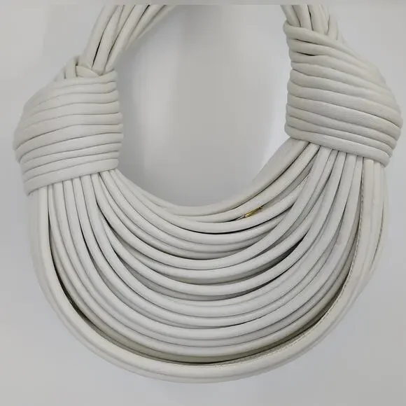 Tiffany & Fred Smooth Leather String Cord Knot Statement White Shoulder Bag - Picture 12 of 16